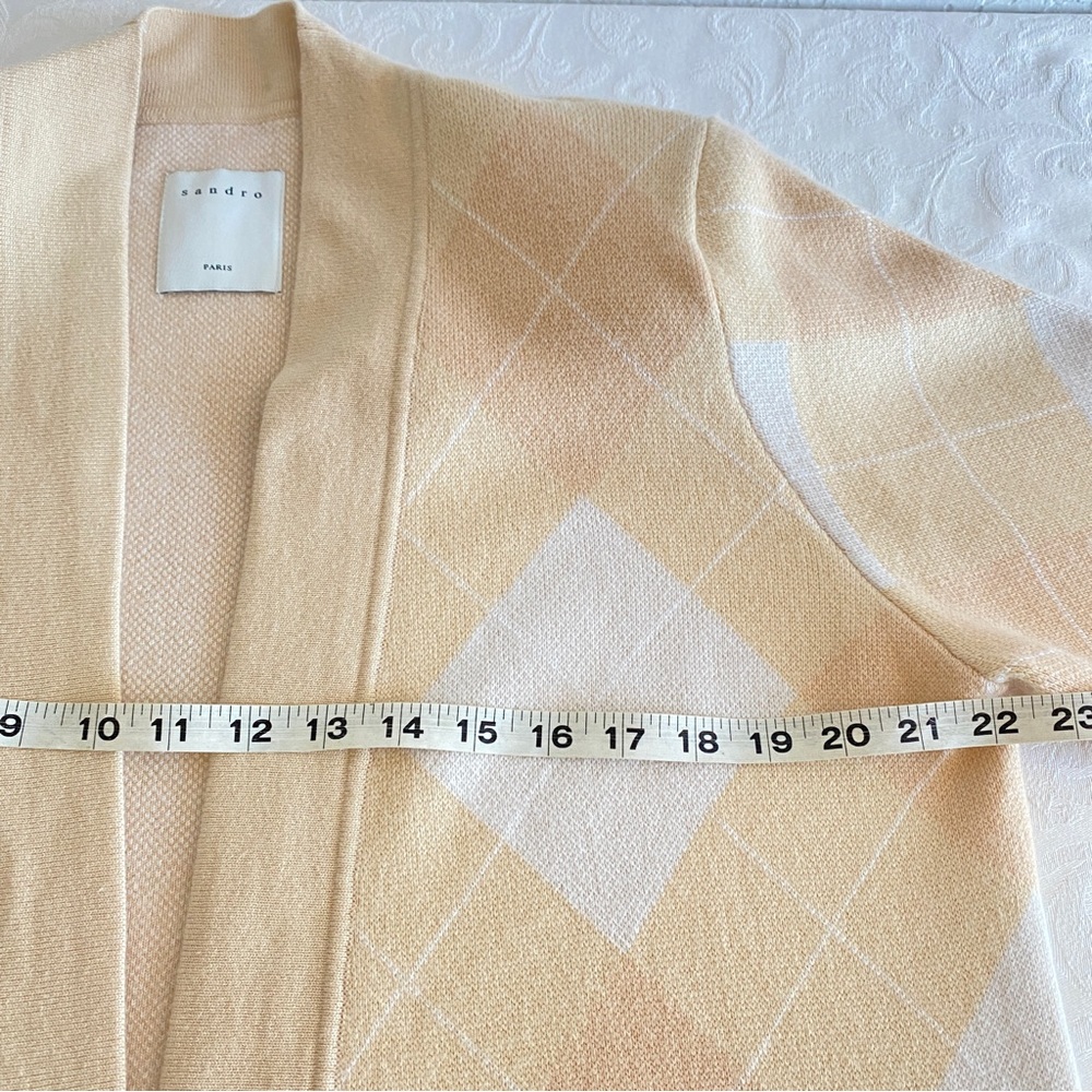 Sandro Argyle Jacquard Cardigan  Tan/White/Cream - Picture 12 of 16